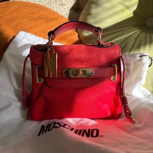 Vintage red Moschino crossbody belt bag leather and nylon